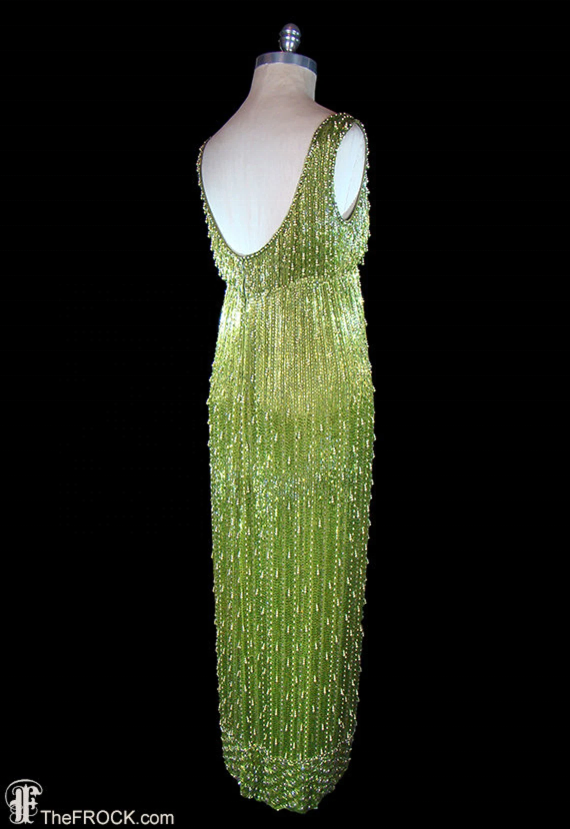 Heavily beaded gown, 1950s 1960s pearl glass beaded tank dress, Samuel Winston, couture red carpet gown, solidly beaded, green