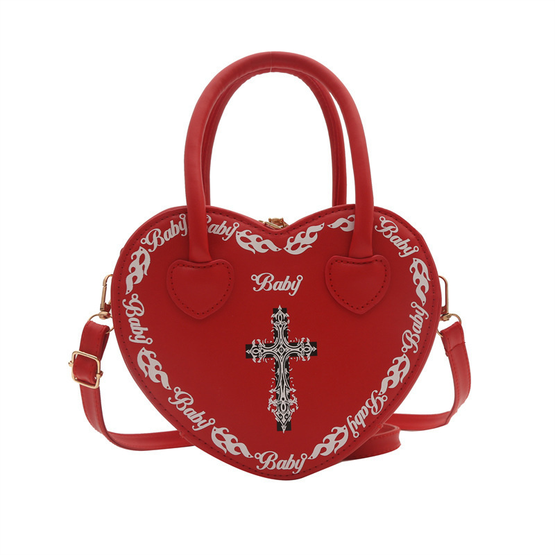 Heavy Metal Cross Decoration Sling Bag For Girl Goth Purse Y2K Bags Heart Shaped Gothic Crossbody Bag