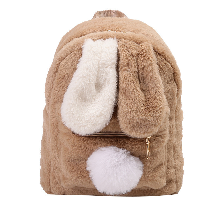 Furry Plush Bunny School Bag Bunny Backpack Pink Cartoon Zipper Plush Backpack with Bunny Ear