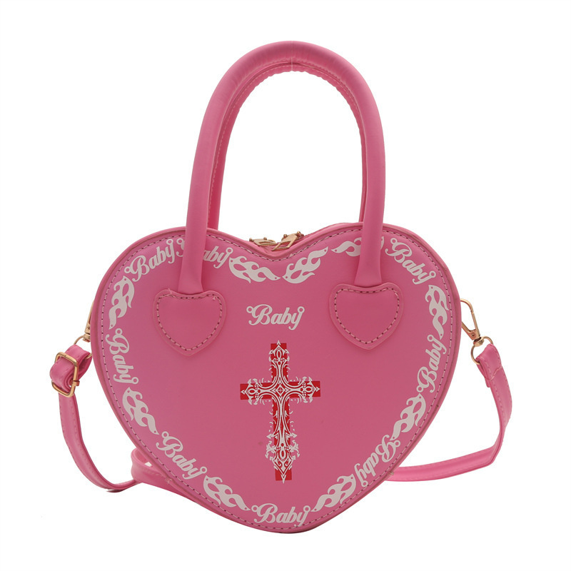 Heavy Metal Cross Decoration Sling Bag For Girl Goth Purse Y2K Bags Heart Shaped Gothic Crossbody Bag