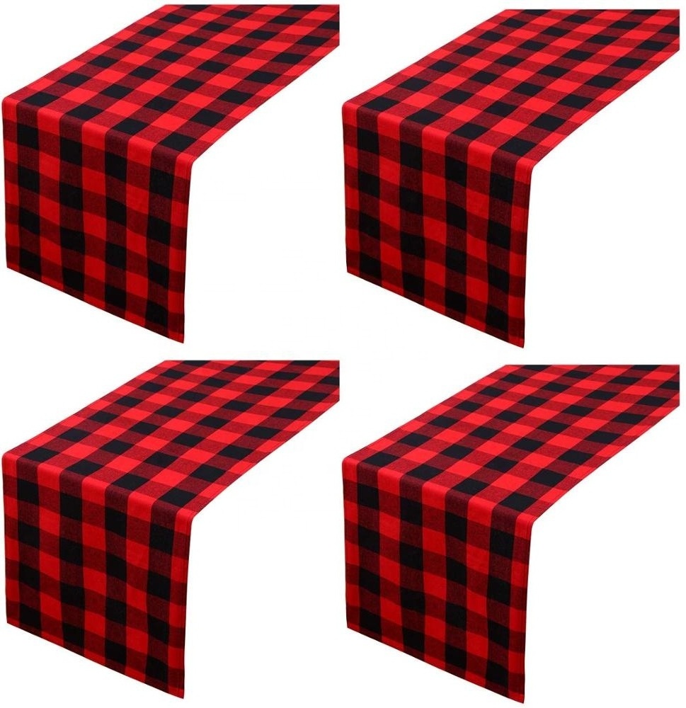 Wholesale Christmas Decoration Plaid Checkered Cotton Table Runner Christmas Red Buffalo Plaid Table Runner