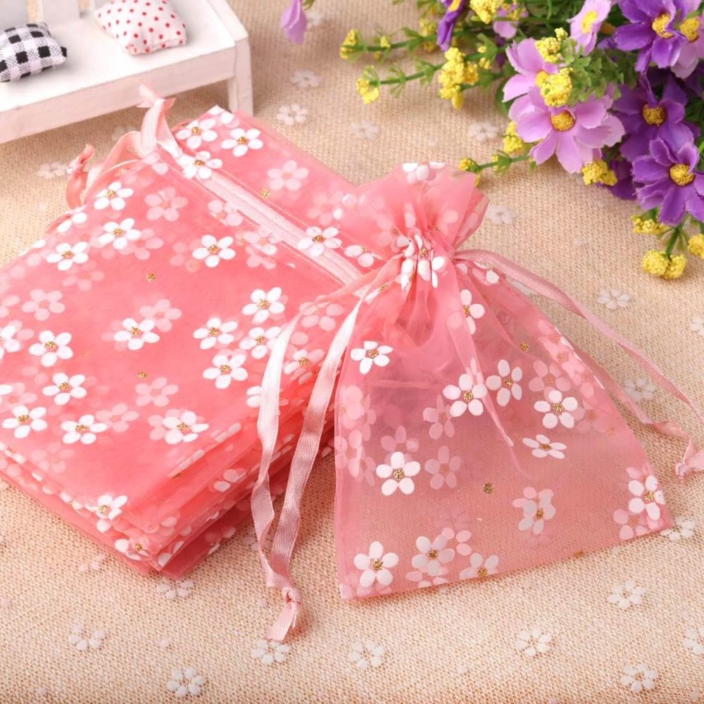 10*14cm High Density Organza Cute Flowers Print Perfume Bijou Present Gift Storage Bags