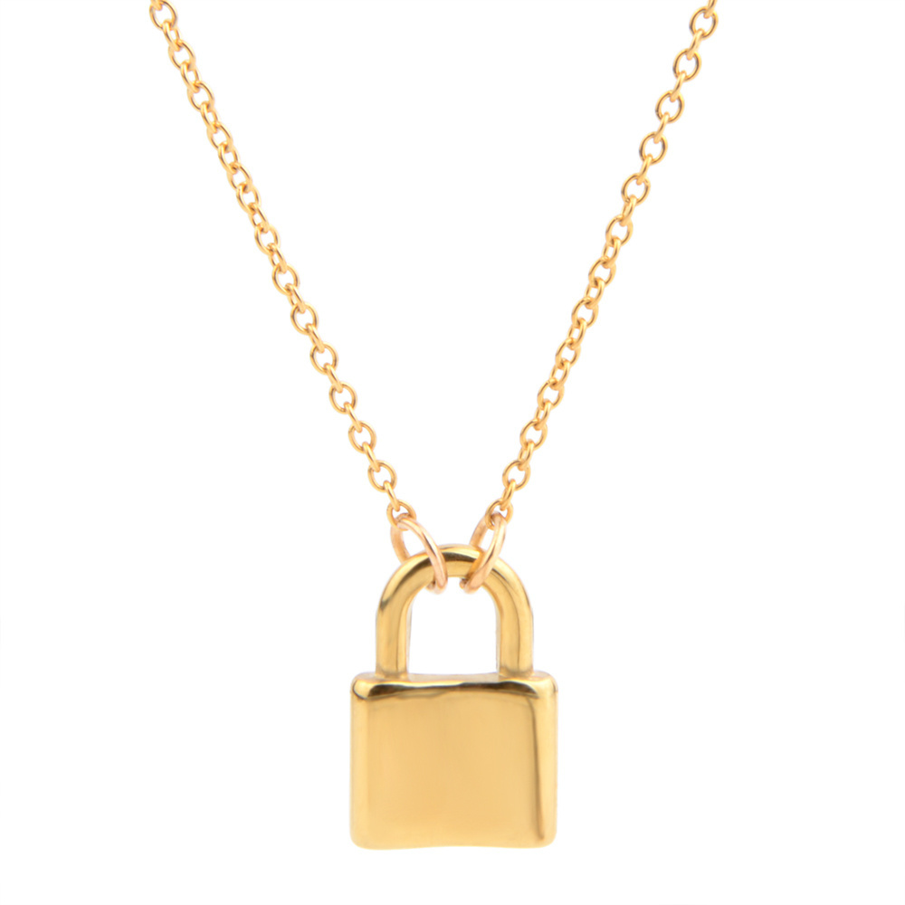 Minimalist Stainless Steel Chain 18K Gold Plated Padlock Charm Choker Pendant Necklace for Dainty Women Girl Gift