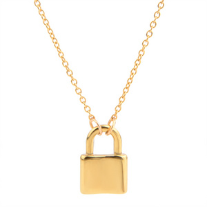 Minimalist Stainless Steel Chain 18K Gold Plated Padlock Charm Choker Pendant Necklace for Dainty Women Girl Gift