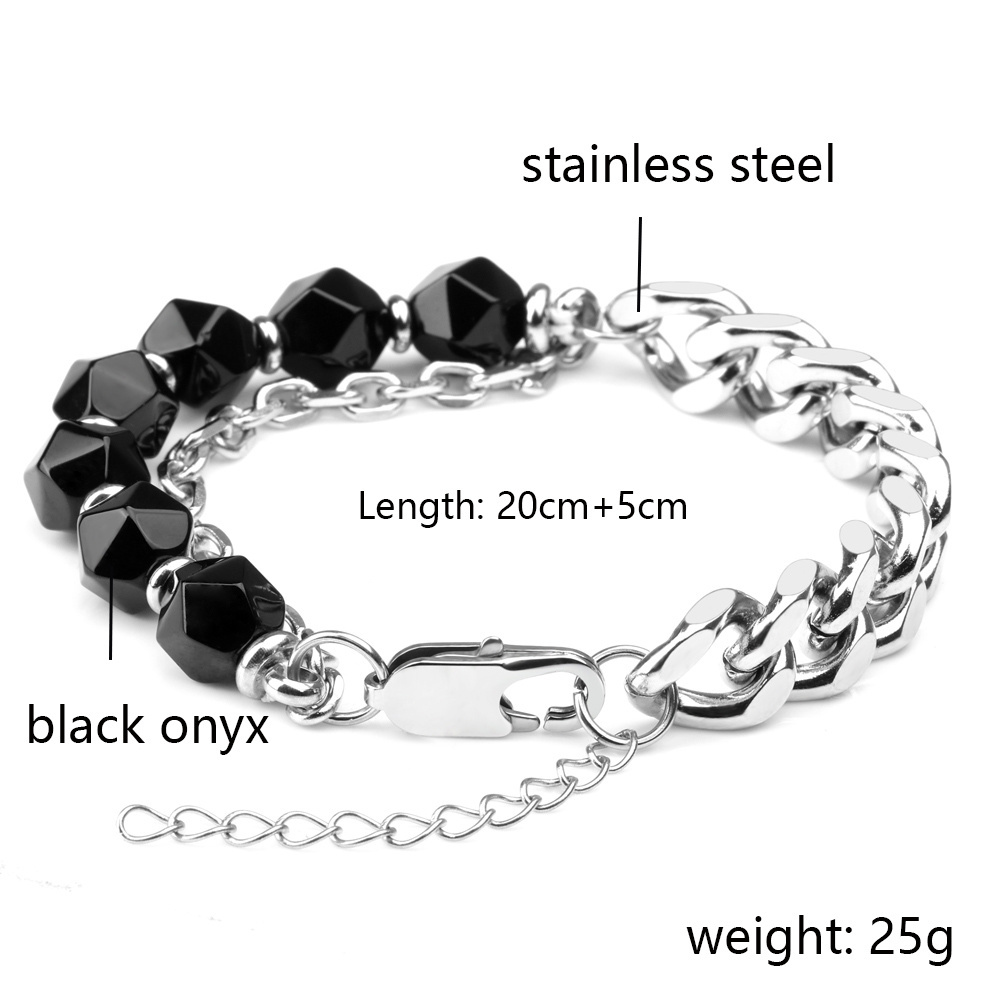 Stainless Steel Chain Gemstone Bracelet Classic Men's Jewelry