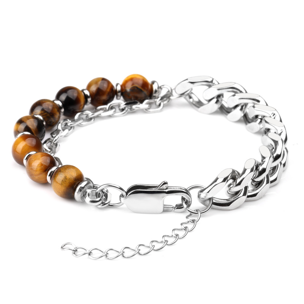 Stainless Steel Chain Gemstone Bracelet Classic Men's Jewelry