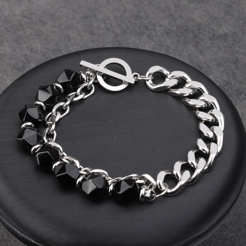 Stainless Steel Chain Gemstone Bracelet Classic Men's Jewelry