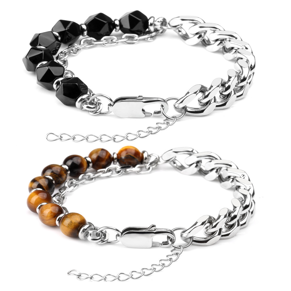 Stainless Steel Chain Gemstone Bracelet Classic Men's Jewelry