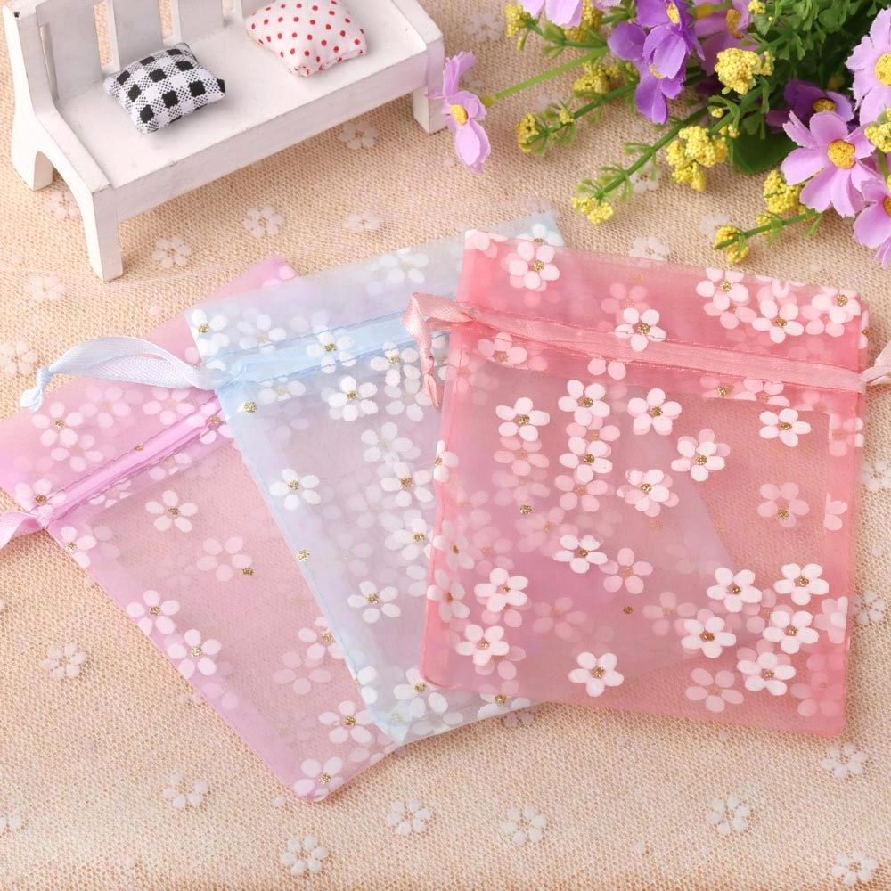 10*14cm High Density Organza Cute Flowers Print Perfume Bijou Present Gift Storage Bags