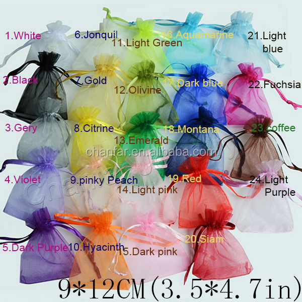 9x12cm 24 colors Custom Logo Drawstring Gift Pouch Jewelry Mesh Packaging Organza Bag