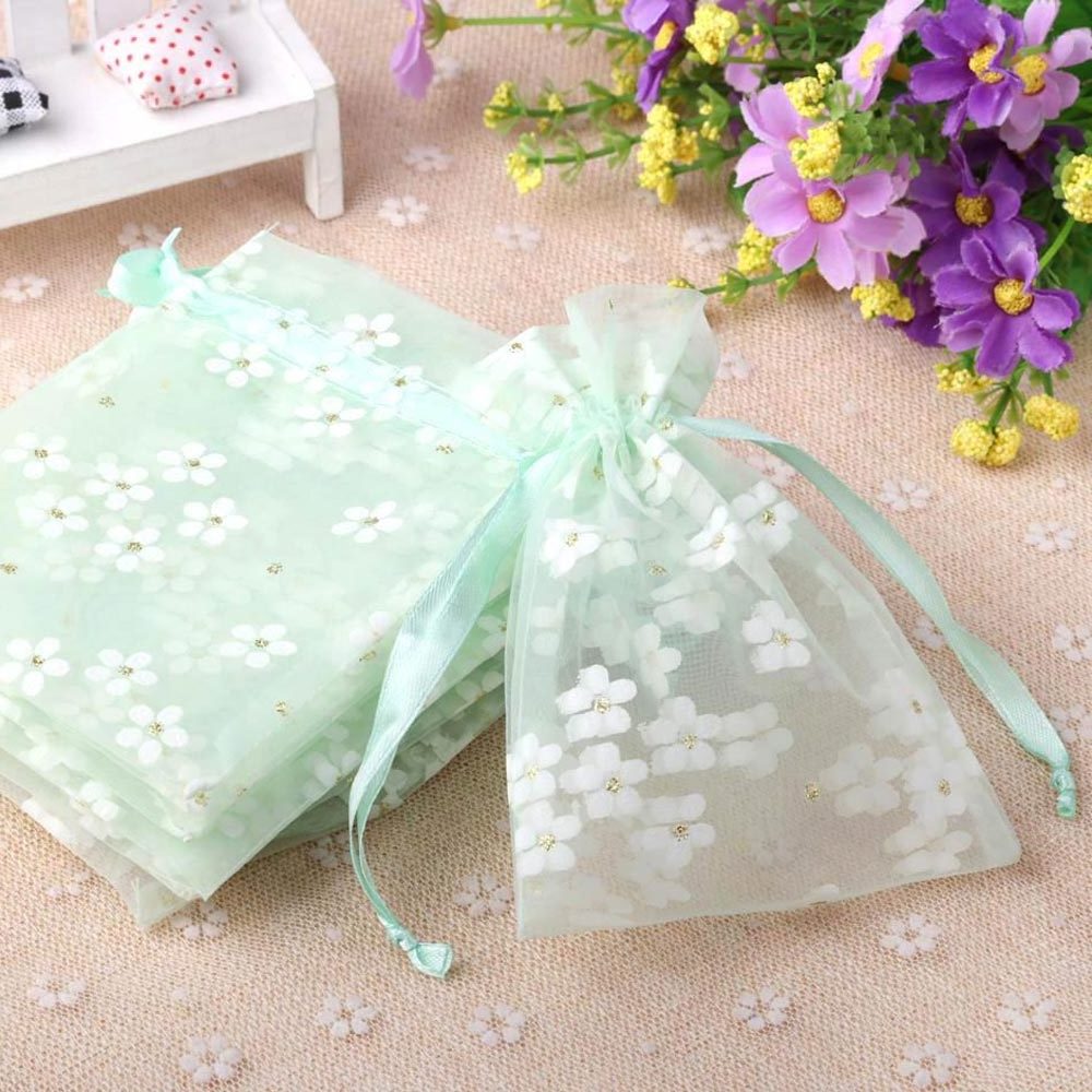 10*14cm High Density Organza Cute Flowers Print Perfume Bijou Present Gift Storage Bags