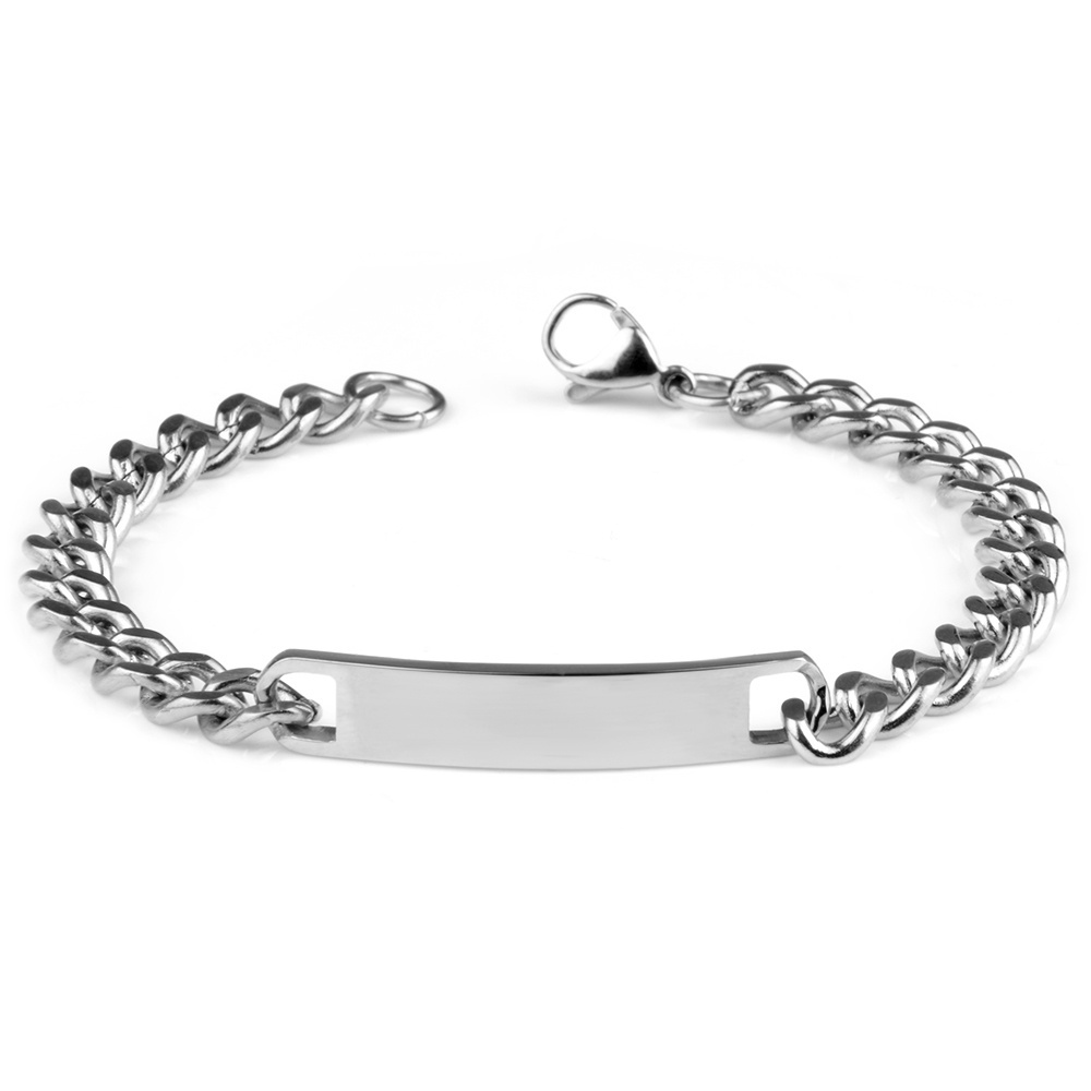 Classic Engraved Logo Jewelry Gift Stainless Steel Curb Cuban Link Chain Bracelet For Couples