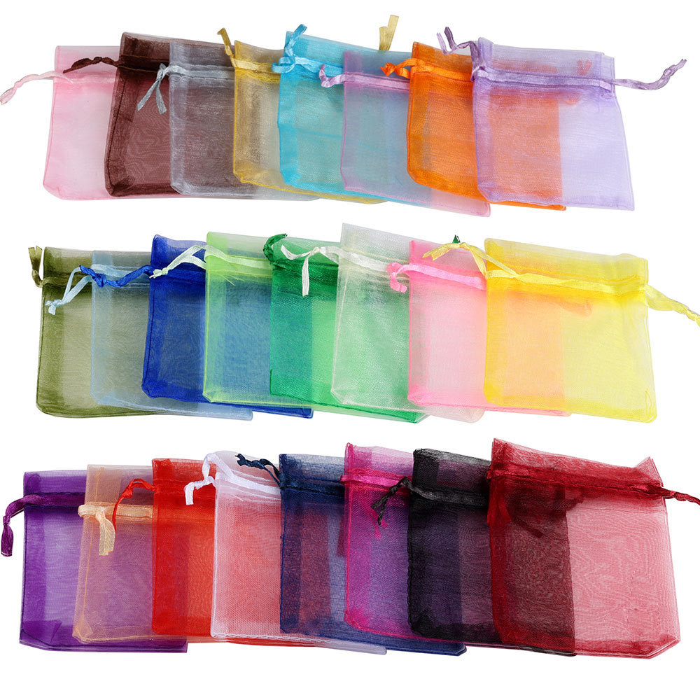 9x12cm 24 colors Custom Logo Drawstring Gift Pouch Jewelry Mesh Packaging Organza Bag