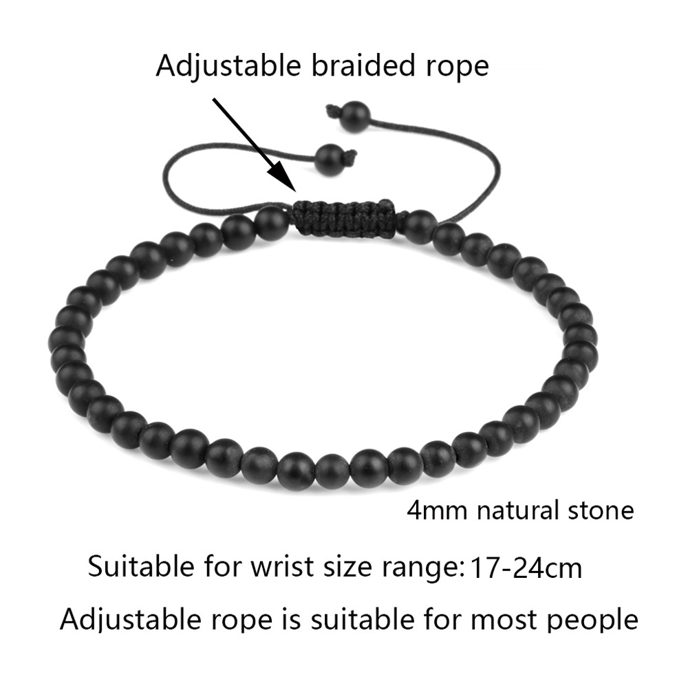 4mm Adjustable Semi-precious Natural Agate Jasper Tiger Eye Stone Beads Macrame Bracelet for Femme Homme