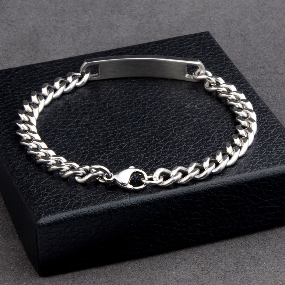 Classic Engraved Logo Jewelry Gift Stainless Steel Curb Cuban Link Chain Bracelet For Couples