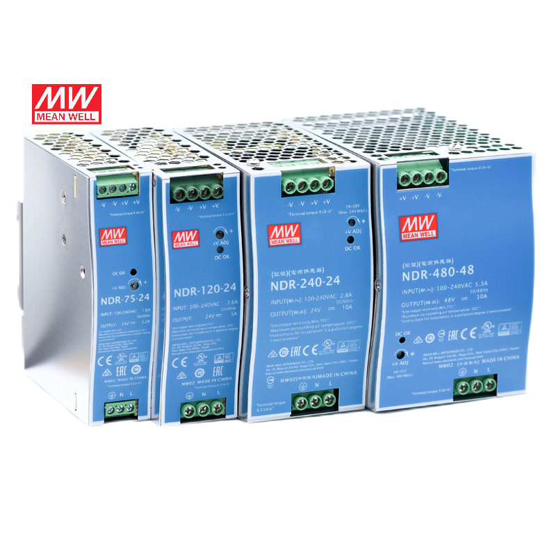 Meanwell NDR Power 75W 120W 240W 480W 960W 12V 24V 48V Switching DIN Rail Power Supply For Industrial Control System