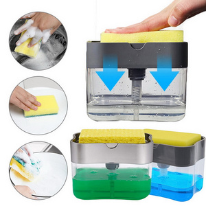 P1222 Countertop Dishwashing Soap Pump Dispenser Kitchen Dish Soap Dispenser Sponge Holder 2 in1 Hand Pump Liquid Soap Dispenser