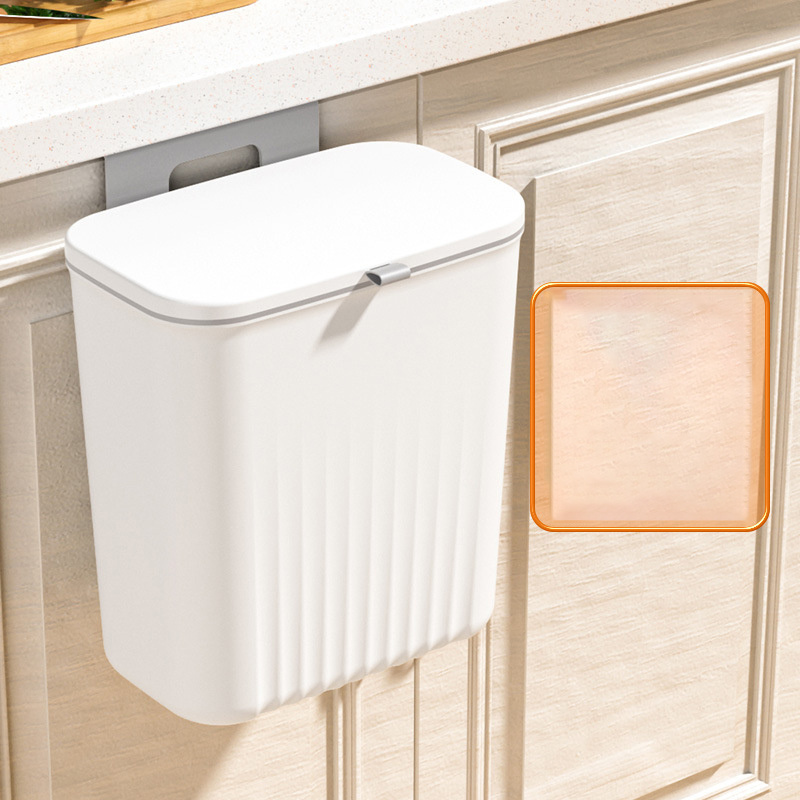 DS1806 Kitchen Cabinet Door Hanging Waste Bin Wall Mounted Garbage Can Plastic Compost Bin 9L Hanging Trash Can with Lid