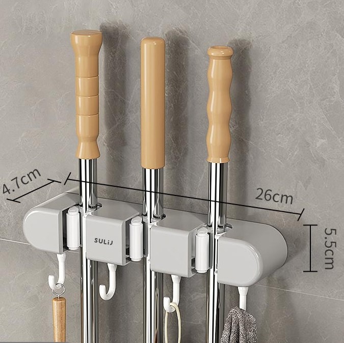 DS2798 Self Adhesive Mop and Broom Hook Holder Broom Organizer Storage Tool Racks Wall Mount Broom Holder Mop Hanger