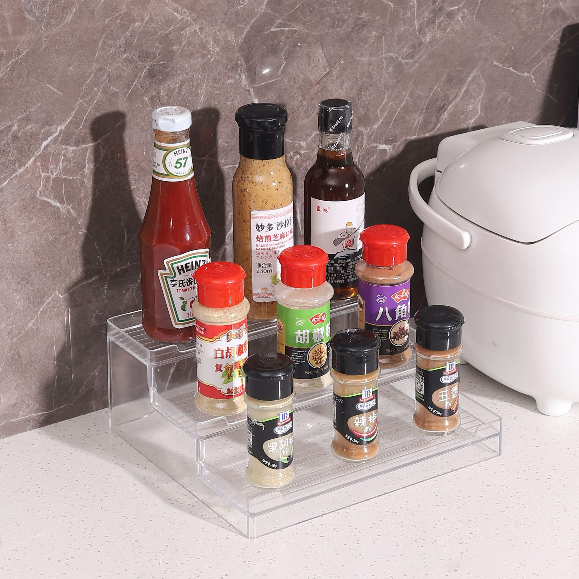 DS2283 Acrylic Seasoning Organizer for Cabinet 3 Tiered Pantry Organizer Shelves for Office Kitchen Spice Rack Organizer