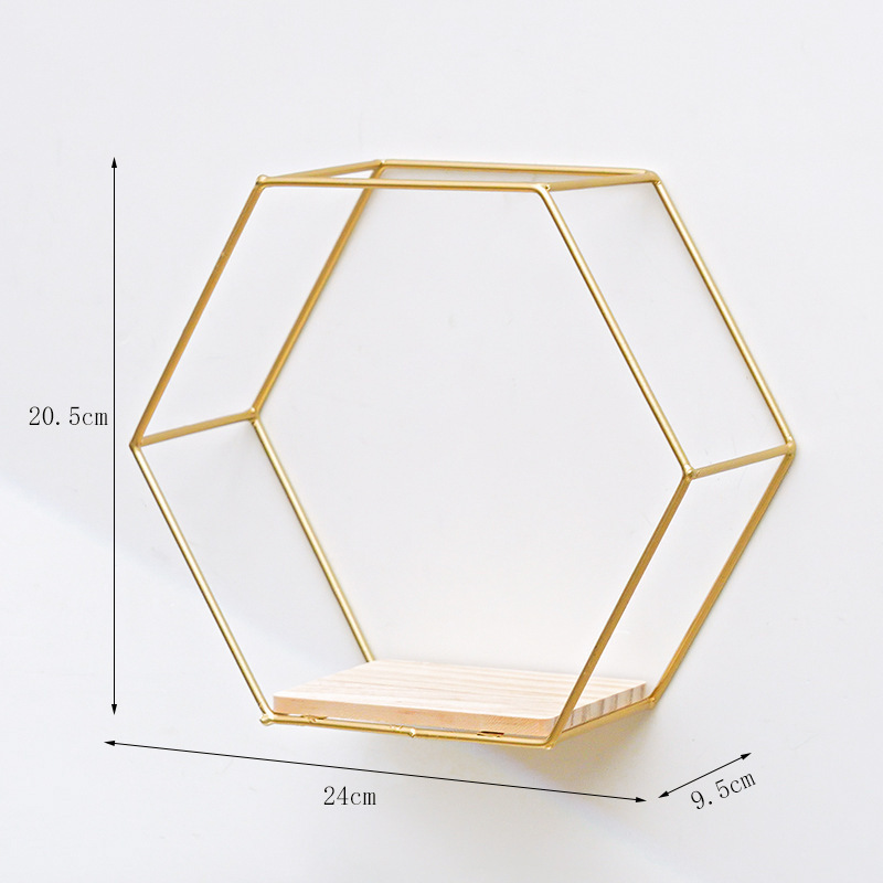 QL05 Creative Metal Wall Hanging Hexagonal Racks Living Room Bathroom Decoration Storage Rack Metal Shelves