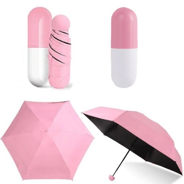 H461 Creative Anti UV Black Coated Light Pocket Foldable Manual Umbrellas Multi Colour Rainy Day Plastic Capsule Umbrella