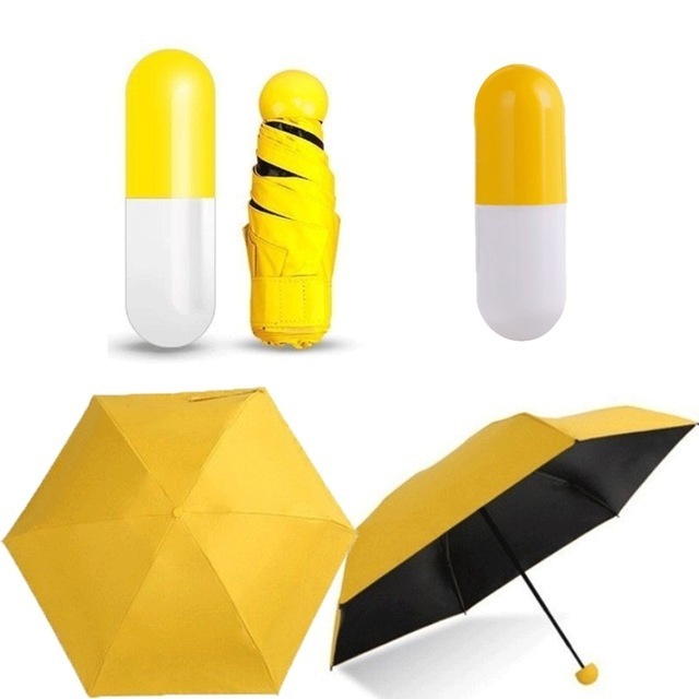 H461 Creative Anti UV Black Coated Light Pocket Foldable Manual Umbrellas Multi Colour Rainy Day Plastic Capsule Umbrella