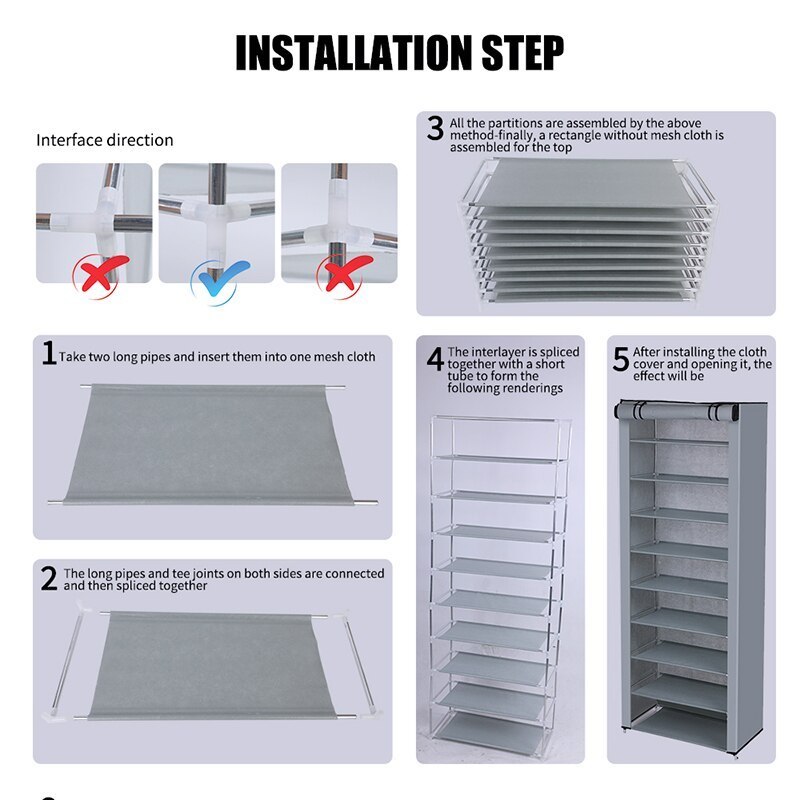 FF316 4/5/6/8Tiers Standing Shoe Cabinet Home Storage Shoe Organizer Fabric Shoe Racks with Nonwoven Dustproof Cover