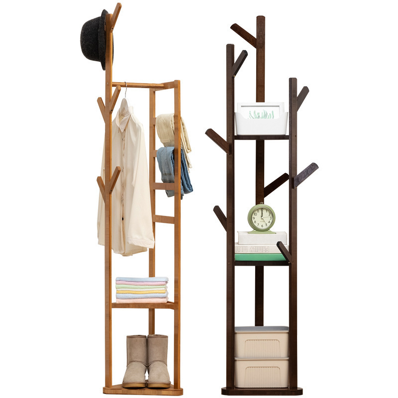 GG18 Functional Three branch Standing Coat Hanger bedroom living room Racks Wooden Clothes Hat Hanger Stand Rack