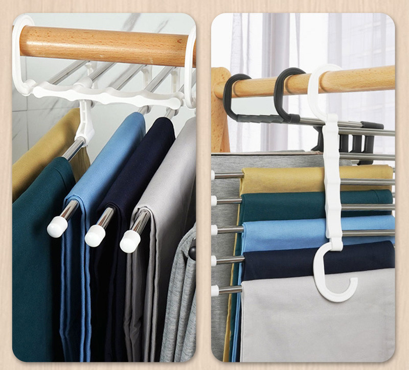 ZQ37 5 Layers Foldable Pants Rack Jeans Trousers Hangers Multi Pant Space Saving Space Saving Multifunctional Pant Rack