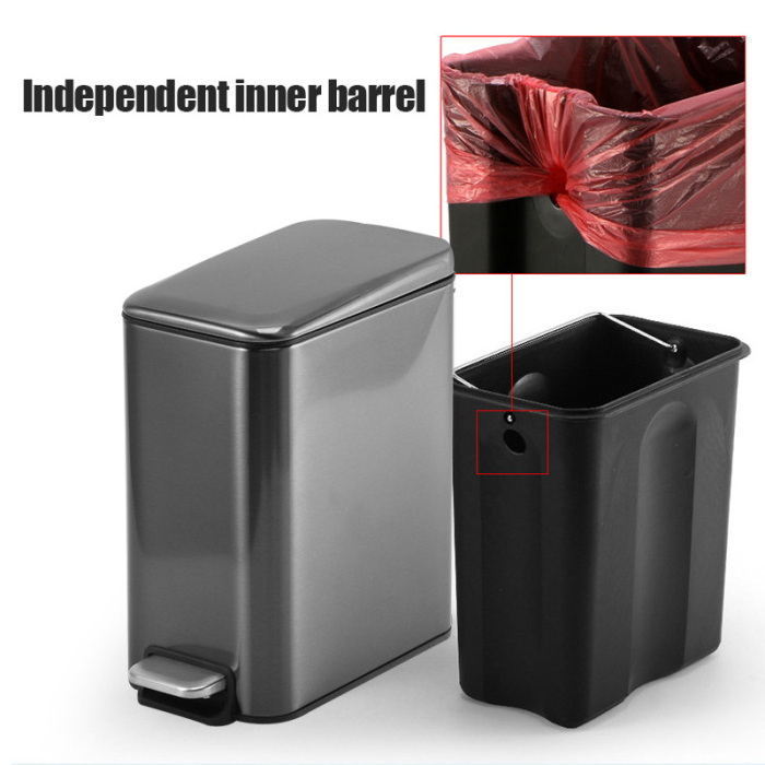 DS1395 5L/8L Kitchen Garbage Bin Removable Inner Waste Basket Dustbin Compact Stainless Steel Step Trash Can with Foot Pedal