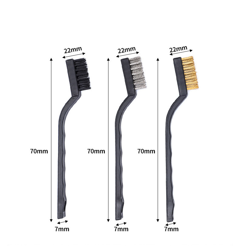 DLL89 Curved Handle Scratch Wire Cleaning Brush Mini Nylon Brass Brush Set 7 Inch Industrial Stainless Steel Wire Brush