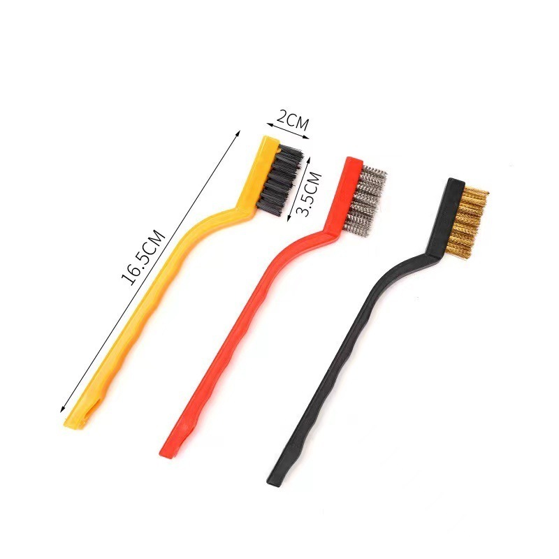 DLL89 Curved Handle Scratch Wire Cleaning Brush Mini Nylon Brass Brush Set 7 Inch Industrial Stainless Steel Wire Brush