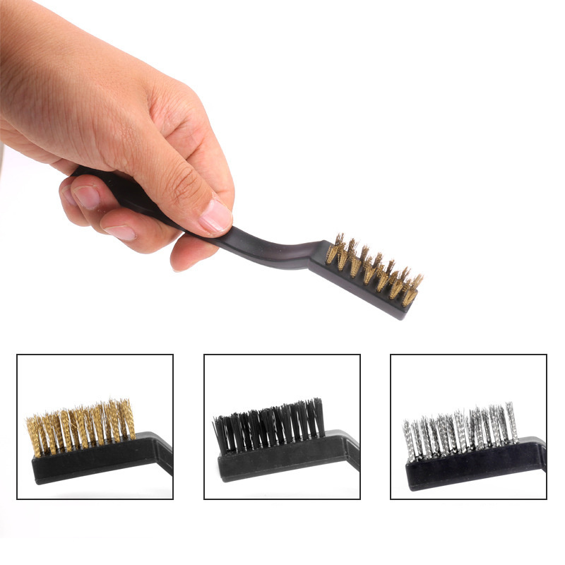 DLL89 Curved Handle Scratch Wire Cleaning Brush Mini Nylon Brass Brush Set 7 Inch Industrial Stainless Steel Wire Brush