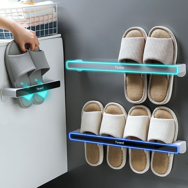 GG467 Free Punching Large Bathroom Towel Rack Plastic Washroom Slippers Storage Rack Holder Wall Mounted Slipper Shoe Rack