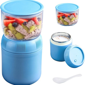 DS1920 2-Tier Cereal Cup Stainless Steel Insulated Food Container Overnight Oats Containers Yogurt Container with Lid and Spoon