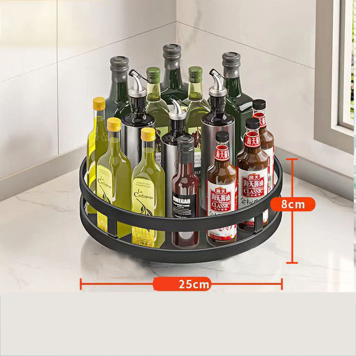 DS2158 Square Rotatable Seasoning Organizer for Kitchen Bathroom Height Adjustable Spice Shelf 3 Tier Rotating Spice Rack