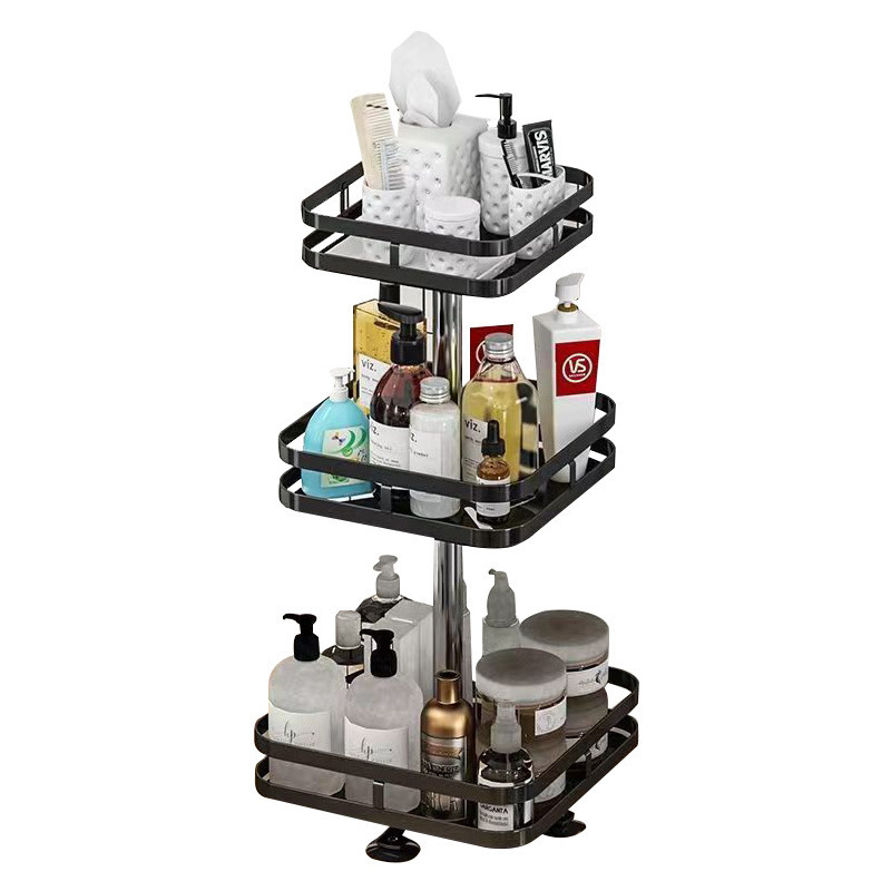 DS2158 Square Rotatable Seasoning Organizer for Kitchen Bathroom Height Adjustable Spice Shelf 3 Tier Rotating Spice Rack