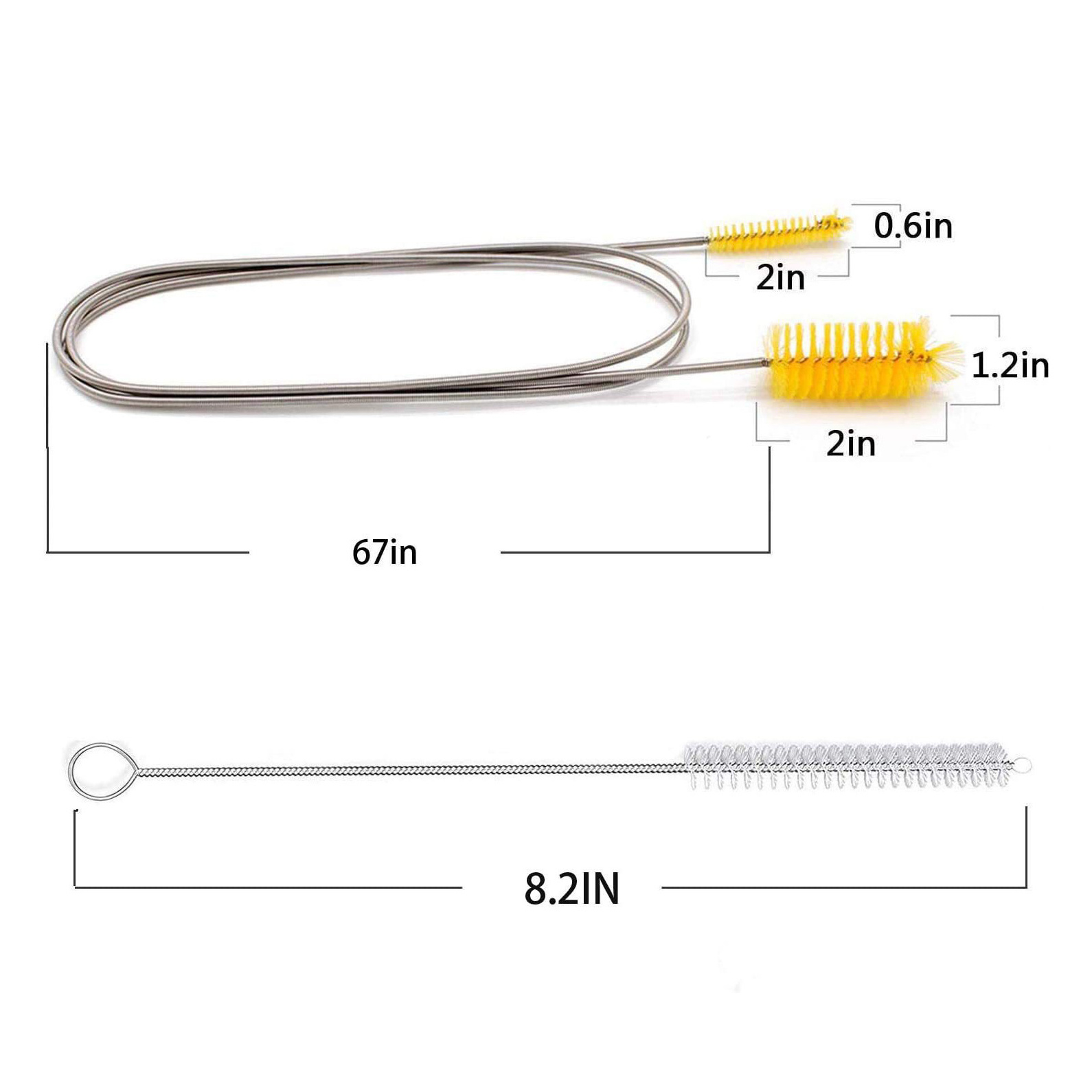 DS2370 Stainless Steel Double-Ended Hose Brush Pipe Cleaners Tube Straw Cleaning Brush U-Shape Flexible Drain Brush