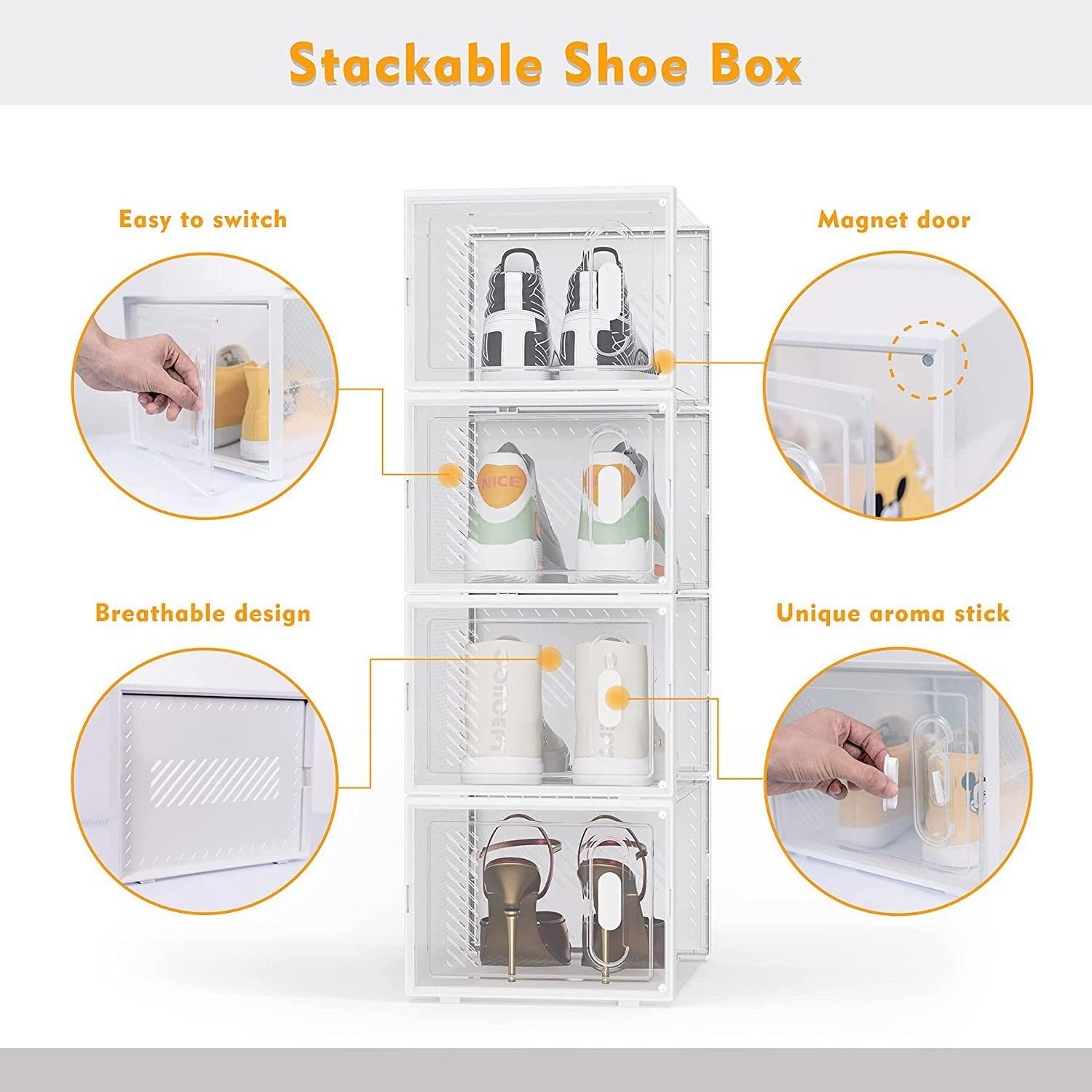 DS2569  Clear Plastic Stackable Shoe Organizer for Closet Shoe Rack Sneaker Container Bin Holder Plastic Shoe Box