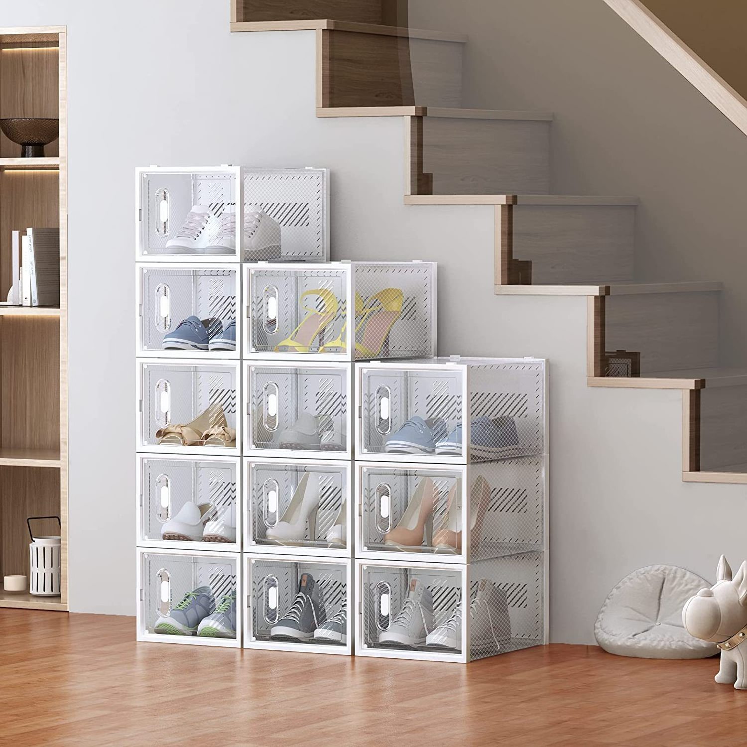 DS2569  Clear Plastic Stackable Shoe Organizer for Closet Shoe Rack Sneaker Container Bin Holder Plastic Shoe Box