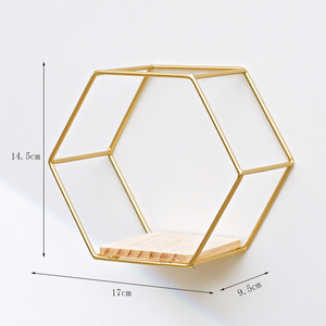 QL05 Creative Metal Wall Hanging Hexagonal Racks Living Room Bathroom Decoration Storage Rack Metal Shelves