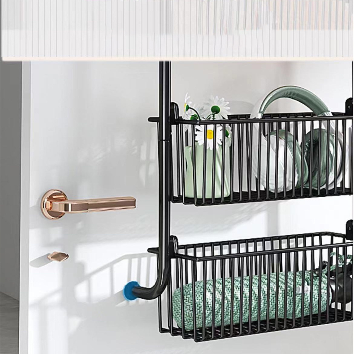 DS1481 6-Tier Metal Hanging Closet Organizer Wall Mounted Spice Rack Over the Door Pantry Organizer Rack with 6 Full Baskets