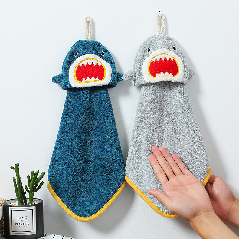 DS983 Kitchen Absorbent Dishcloths Bathroom Cute Animal Hanging Cleaning Cloth Carton Coral Velvet Hanging Hand Towels