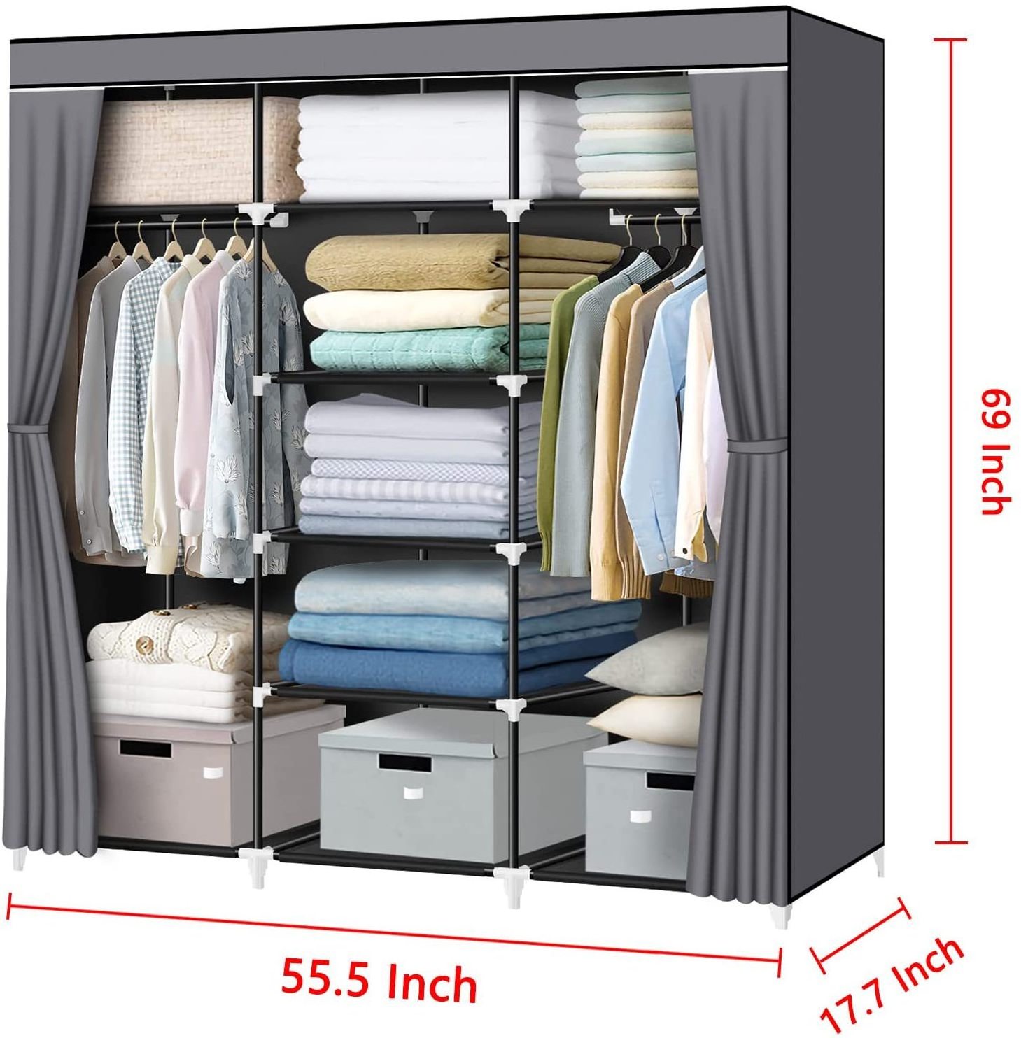 DS2869 Sturdy Large Wardrobe Closet Free Standing Clothes Rack Non-Woven Fabric Cover Portable Wardrobe Clothes Organizer