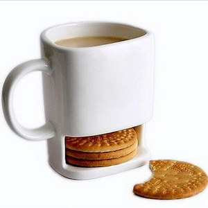 Z455 Custom Logo 250ML Ceramic Biscuits Mugs White Coffee Tea Milk Dessert Cup Cookie Holder Side Cookie Pockets Mug