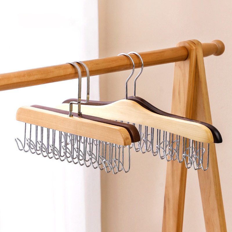 DS2593 Hat Organizer Clip Hangers Wooden Hooks Belt Holder Organizer Wood Belt Hanger Rack for Closet Organization