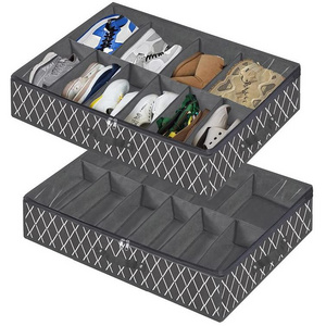 QL230 Hot Sale Non-woven Bed Bottom Storage Bag with 10 Grids Folding Dustproof Dividers Underbed Storage Bag