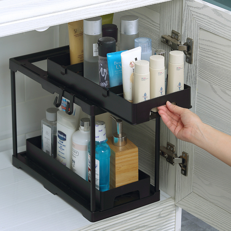 DS2277 2 Tier Sliding Bathroom organizer Under Sink Storage For Kitchen Slide Out Sink Cabinet Organizer Under Sink Organizer