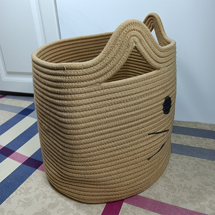 DLL363 Nordic Cute Cat Cotton Woven Undershelf Clothes Body Bath Kids Toy Storage Basket With Hand Home Decor